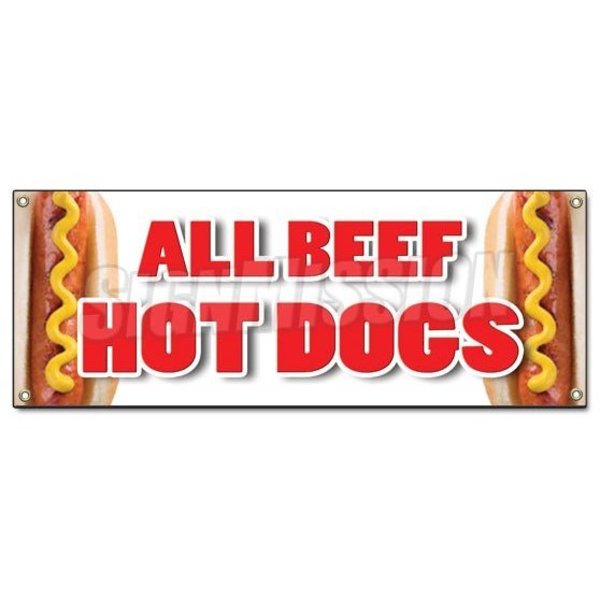 Signmission ALL BEEF HOT DOGS BANNER SIGN red hots weiner franks burgers footlong B-All Beef Hot Dogs